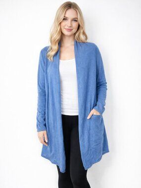 2/$30 Chico's Open Front Shawl Duster Cardigan Blue Medium #A1853